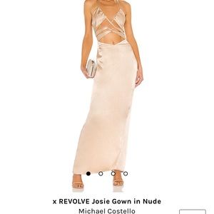 NWT- Michael Costello Josie Gown in Nude- Satin Cut Out